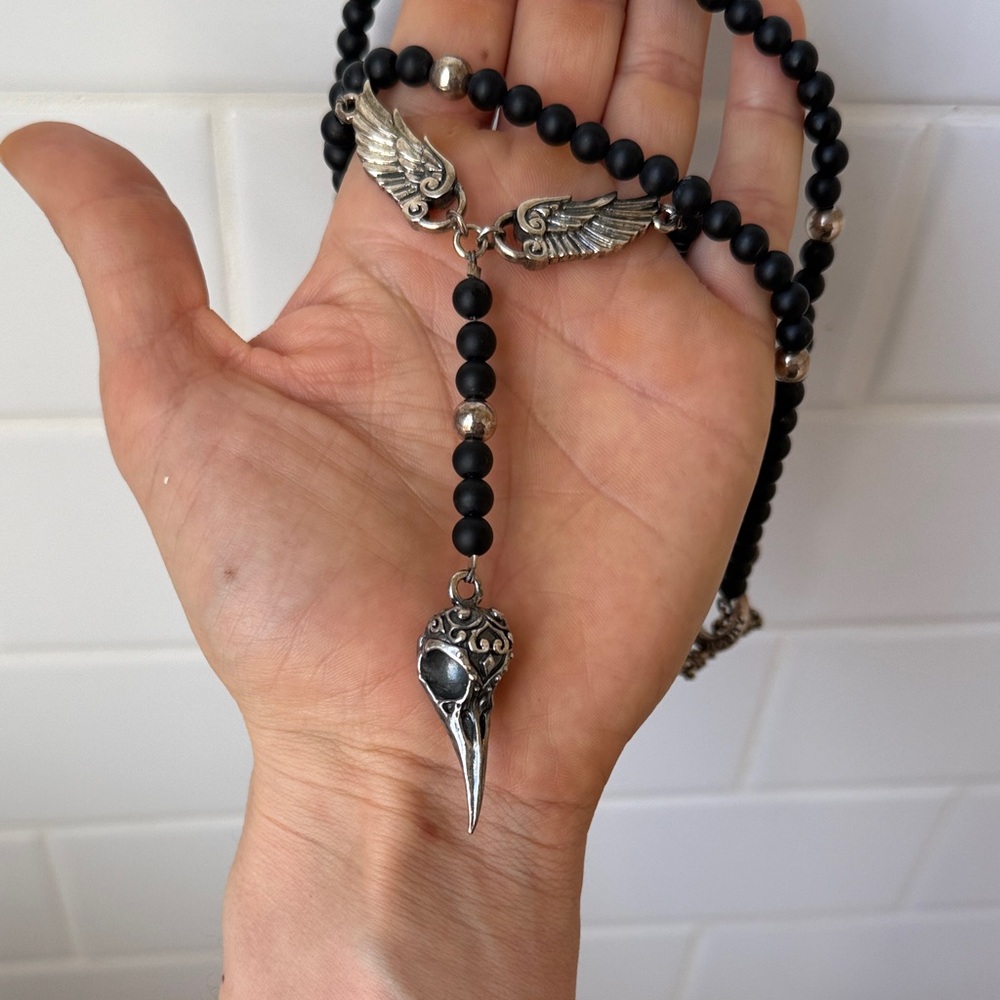 King Baby Studio Silver and Black Raven Necklace